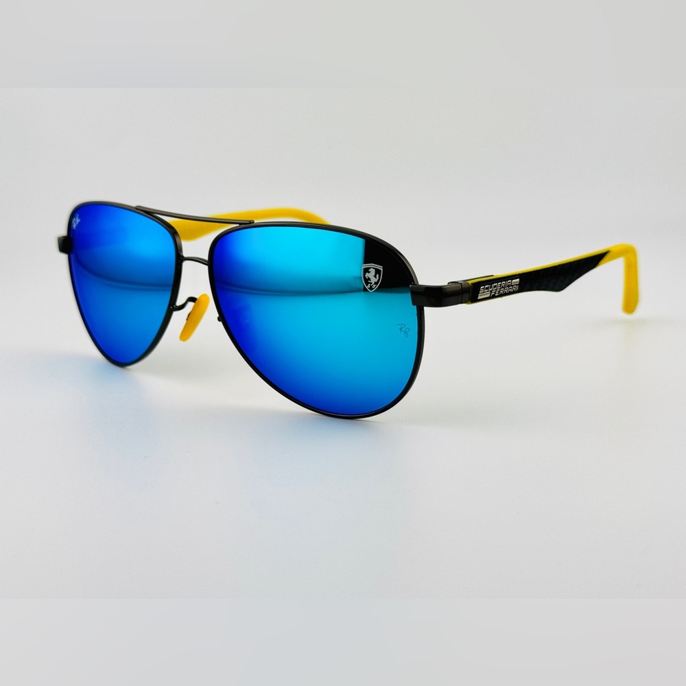 Ray-Ban Sunglasses RB8313M Scuderia Ferrari Black Frame with Blue Mirror lenses - Picture 9 of 16